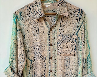 Zijden overhemd heren / overhemd heren / overhemden heren / cadeaus voor hem / Hawaiiaans overhemd / cadeaus voor vader / Indiase zijde / vakantie / zomer / hippie