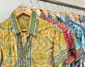 Camisa de seda Oxford al por mayor / Camisa de seda / Lote a granel estilo vintage / Camisa de media manga para hombre / Seda vintage india / Regalos para él