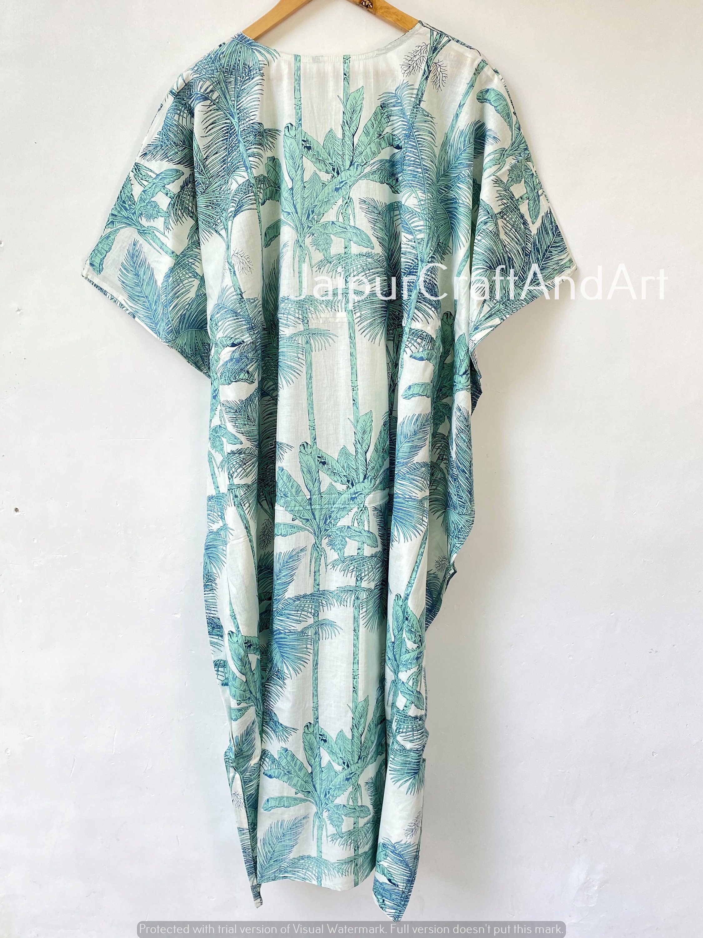 Women Indigo Calf Length Three-Quarter Sleeves Kaftan Floral Cotton Kurta main image 0