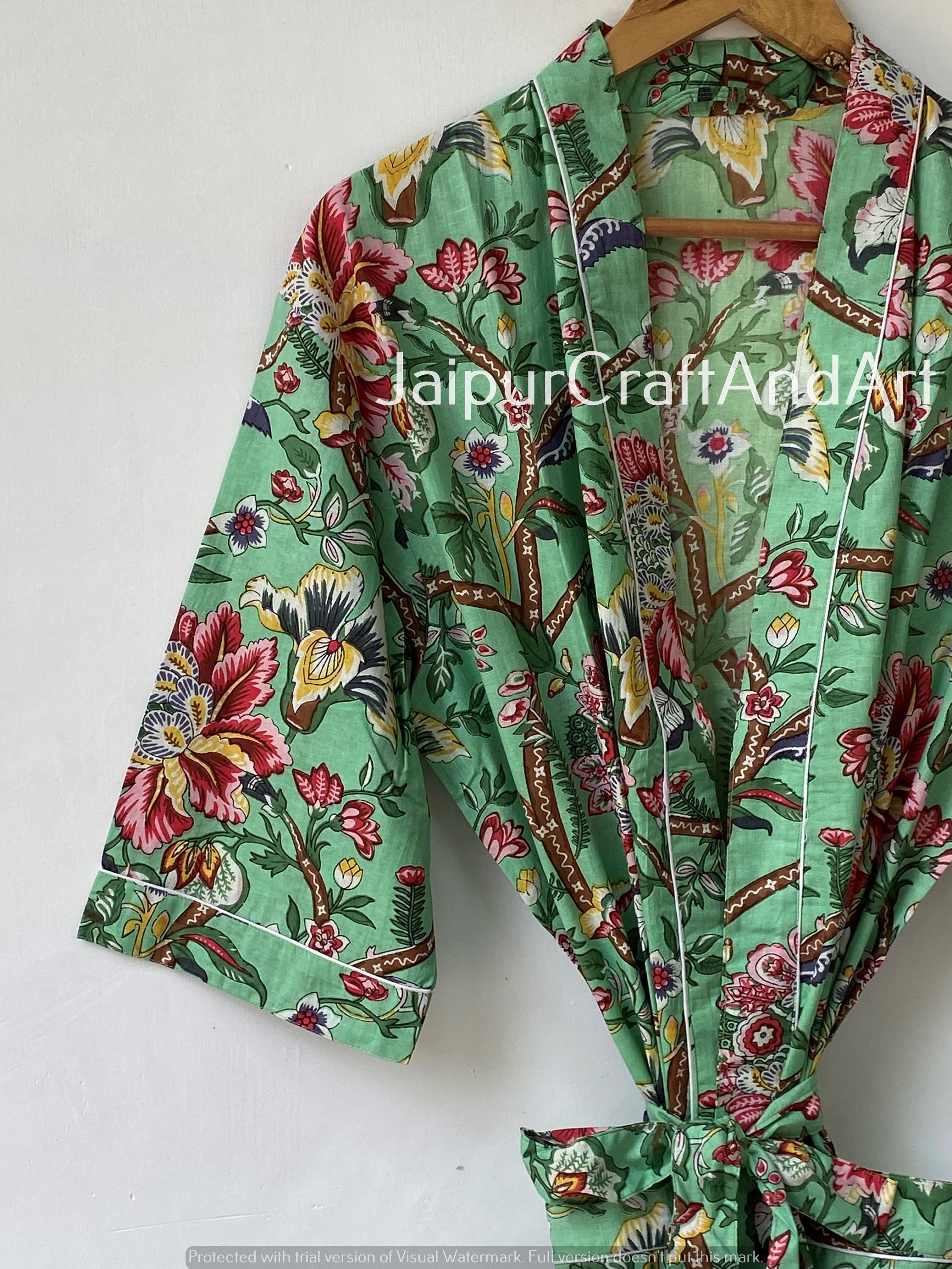Indian Kimono Pure Cotton Floral Robe Cotton Kimono Robe Unisex