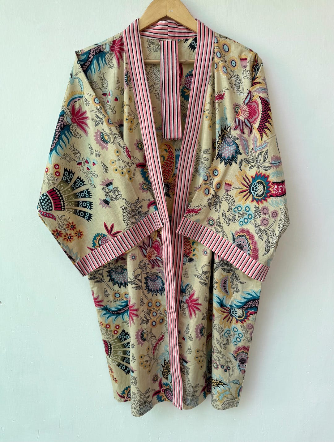 Drawn Block Robe Cotton Kimono Robe Dressing Gown, Block Print Bridesmaid Robe, Summer ...