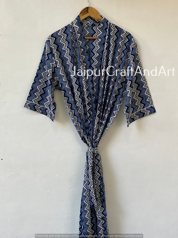 Blue Cotton Kimono | Hand Block Print Loungewear Dress | Resort Wear Dress Women’s Kimono | Soft Relaxed Fit Kimono | Gifts for her