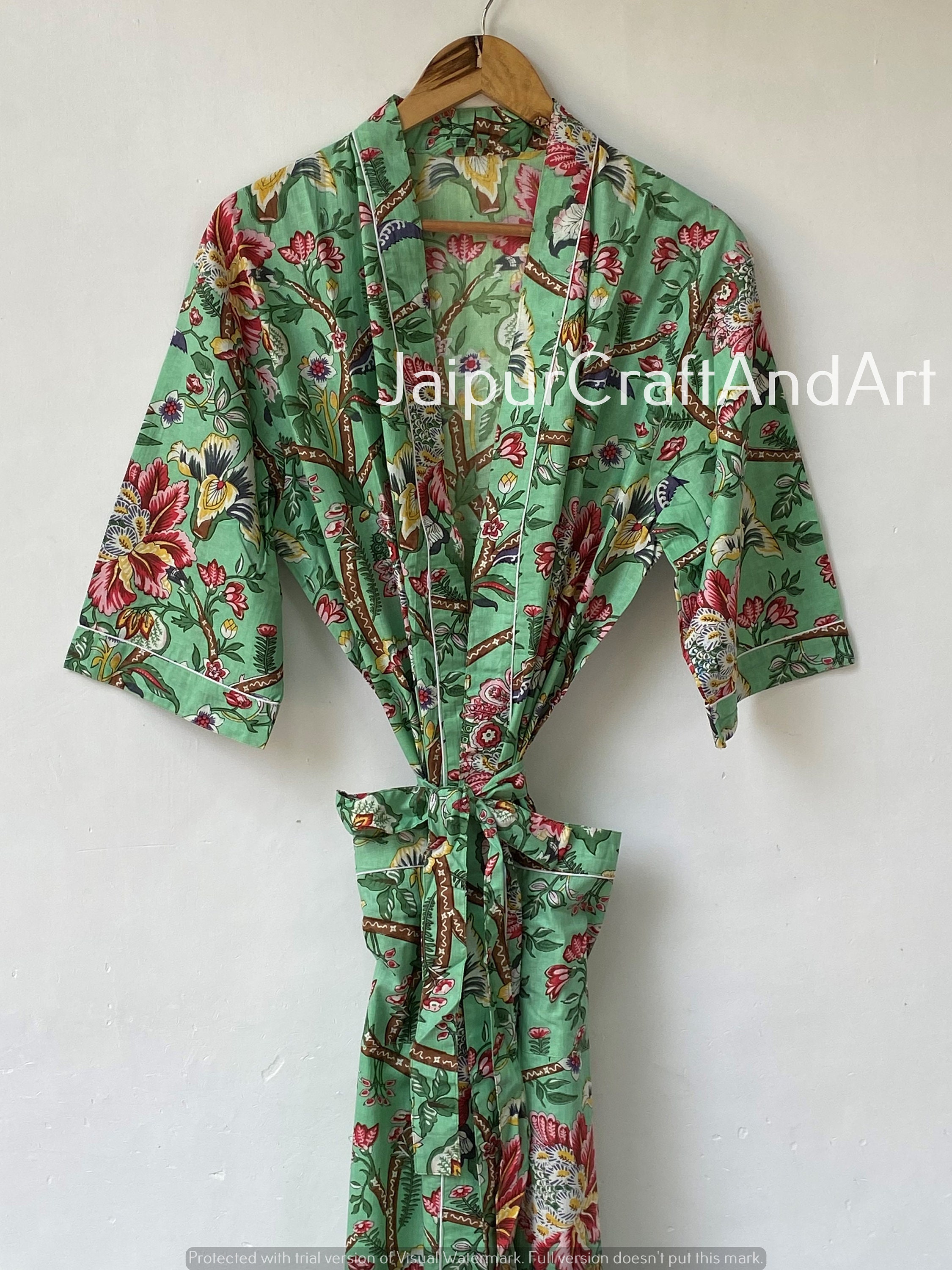 Indian Kimono Pure Cotton Floral Robe Cotton Kimono Robe Unisex