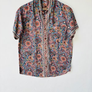 Men's Vintage Black Short Sleeved Silk Shirt S/M