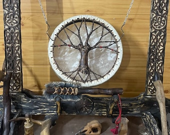 Handmade Shaman Drum: Tree of Life Goat Skin Drum (12 inch)