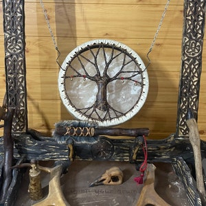 Tambour chaman fait main : Tambour en peau de chèvre Tree of Life (12 pouces)
