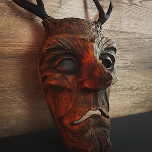 Máscara con cuernos de chamán, máscara de calavera de demonio ancestral, máscara de calavera de animal chamánico, máscara ritual de dríada, máscara de cosplay de espíritu del bosque aterrador de 12/8 pulgadas