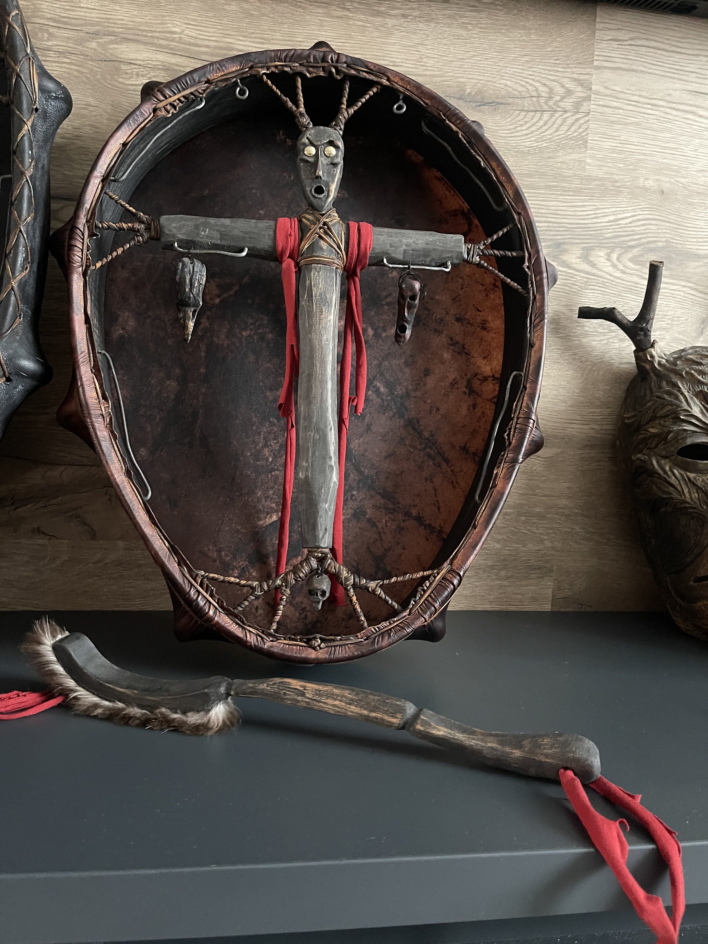Tamburo Sciamanico Siberiano Artigianale - 25cm Con Bacchetta - Per Meditazione E Rituali - Foto 4