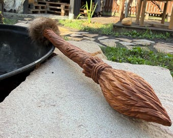 Handcrafted Shamanic Beater Broom: Alder Wood & Beaver Fur Drumstick