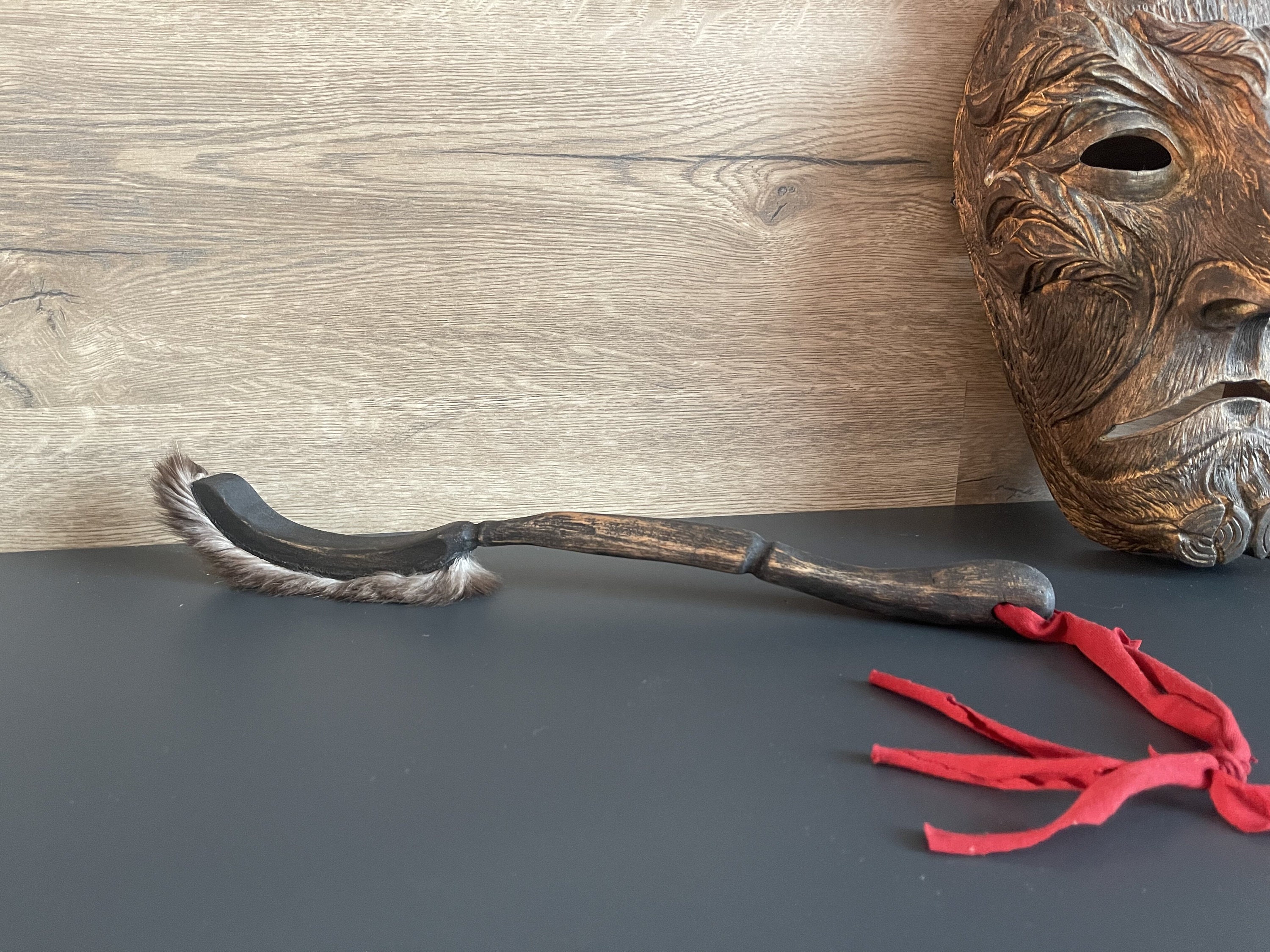 Stick Tamburo Legno Caffè Bastone Sciamano Tamburo - Legno Albero Del Caffè, Cotone Nero, 40cm Bastone Legno Albero Caffè - 13