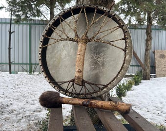 Birch Tree of Life Shaman Drum: 16 inch Goat Skin Hand Drum