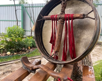 Handmade Siberian Shamanic Drum: Goat Skin, Ash Wood, 12 Inch