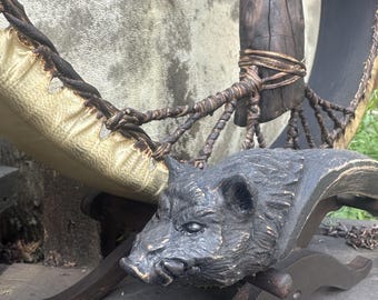 Shaman Drum Beater: Wild Boar, Beaver Fur, Alder Wood, 16 inch