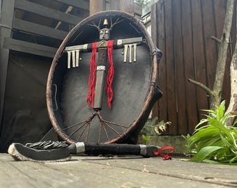 Handcrafted Siberian Shaman Drum: Altai Ancient Ritual Instrument (24/20 inches)