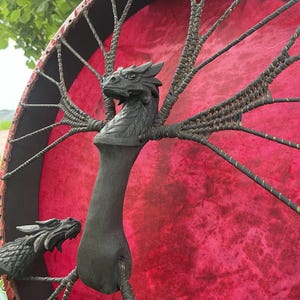 Shaman  drum the Black Dragon, Red membrane, Hand percussion drum, ritual drum, Meditation tool, Musician shamanic instrument 20 inches