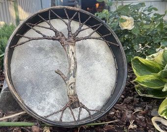 Handmade Shamanic Drum: Tree of Life Goat Skin Drum (12 inch)