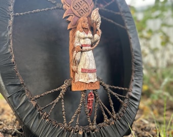 Handmade Shaman Drum Mokosha: Slavic Pagan Instrument (24/20 inch)