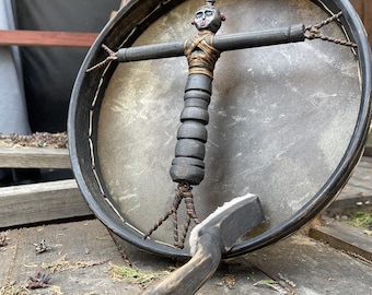Handmade Shamanic Goat Skin Drum: Slavic Ritual Tool, 12 inch