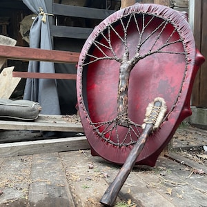 Shaman drum, Schamanische trommel, Shamanic Tree of Life drums, healing sound, Shamanic religious tools, Red Leather frame drum 24/20in