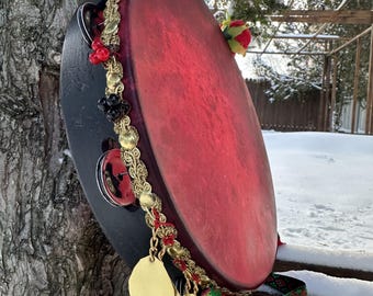 Romani tambourine 12': Red Rose Bohemian Tambourine
