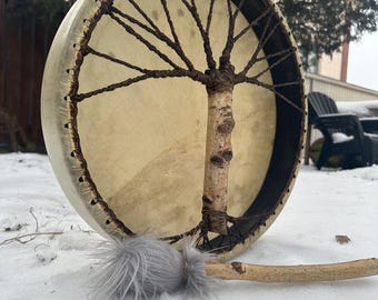 Birch Tree of Life Shaman Drum: 18 inch Goat Skin Hand Drum