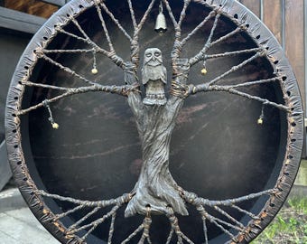 Handmade Owl Shamanic Drum: 18 inch Soul Music Ritual Tool