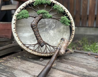 Tree of Life Shaman Drum: 16 inch Goat Skin Hand Drum