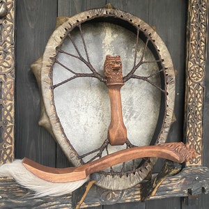 Handmade Shaman Drum: Goat Skin Bear Drum, Soul Music Instrument (20/18 inches)