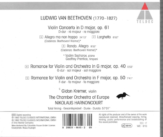 Beethoven: Violin Concerto, Romances. Performed by Gidon