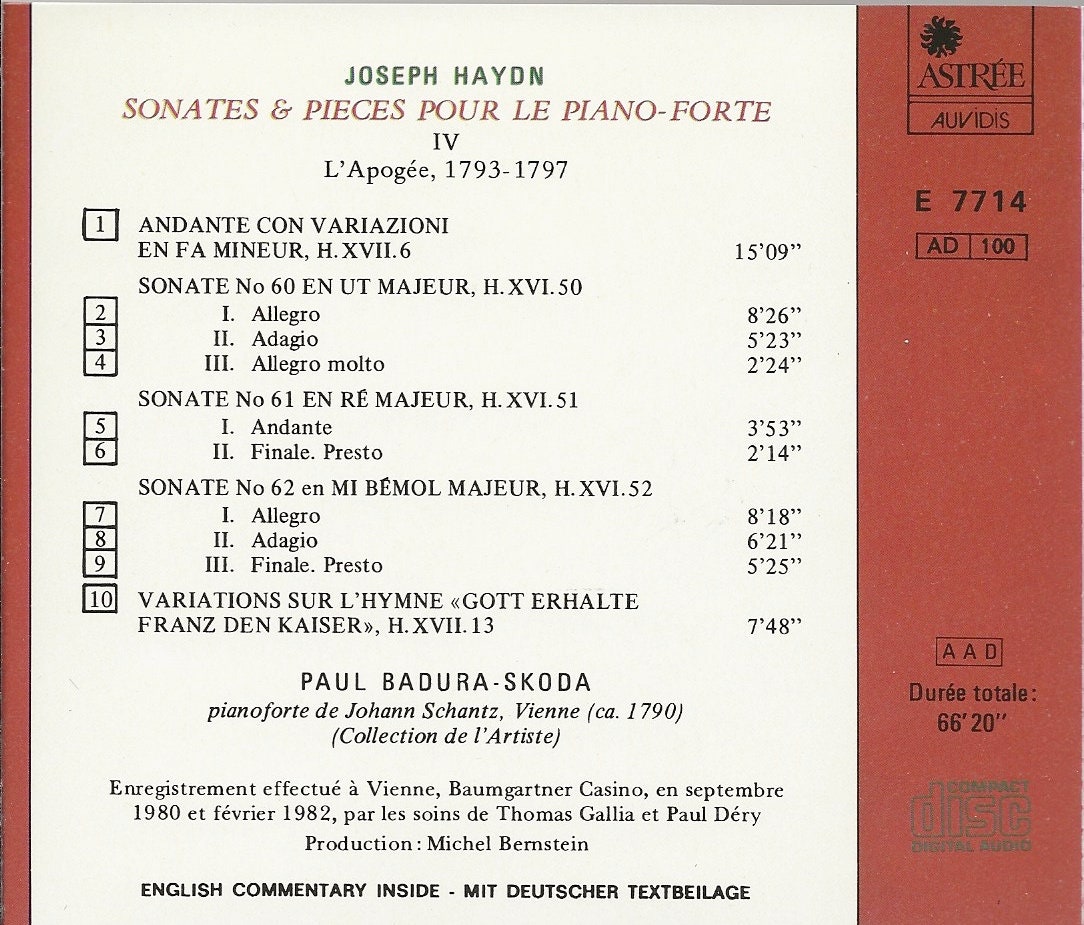 Haydn Sonates pour le Piano forte Paul Badura Skoda