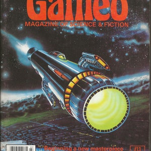May include: A vintage science fiction magazine cover featuring a spaceship flying over a city at night. The magazine is called "Galileo: Magazine of Science & Fiction" and the cover story is "The Ringworld Engineers" by Larry Niven.