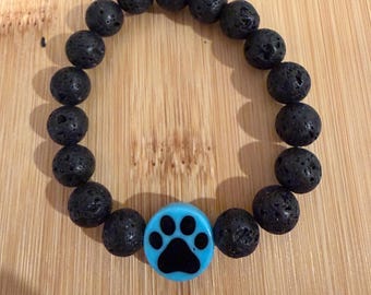 Paw print charm bracelet, lava rock beads, lava rock bracelet, dog mom bracelet, dog dad bracelet, dog mom gift, dog dad gift, lava rock