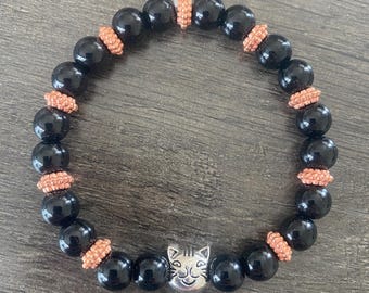 Cat Charm bead bracelet, paw charm bracelet, cat  mom jewelry, beaded bracelet, cat mom gift, rescue mom gift, gift for her, pet jewelry