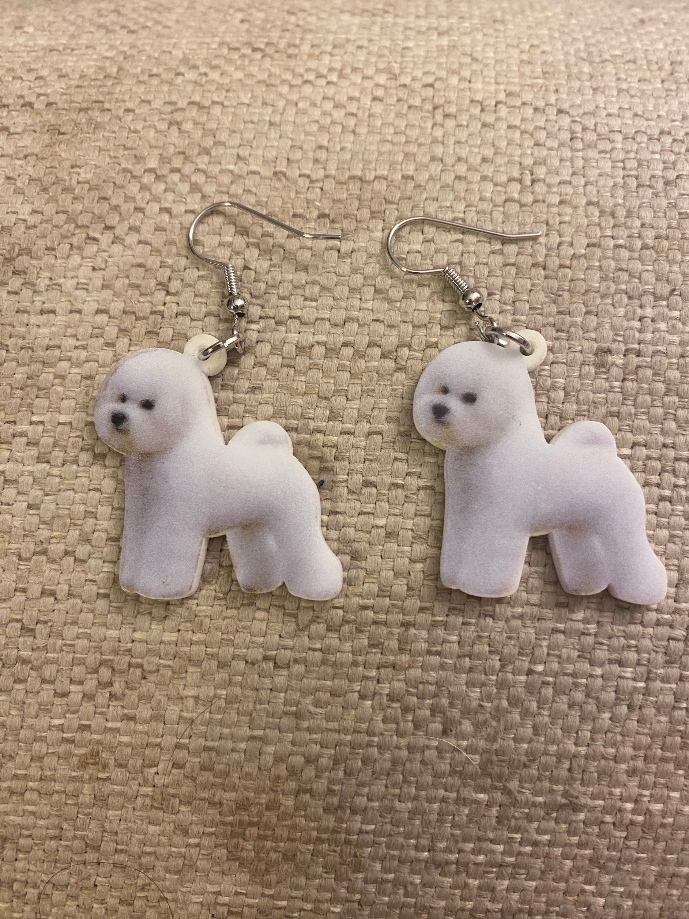 Bichon frise earrings bichon frise dogs dog mom rescue mom gift dog acrylic gift idea ready to ship under 20 bichon mom dogs
