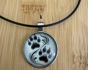 Paw print necklace, dog mom, Cabochon necklace, gift idea, under 20, rescue mom gift, dog mom jewelry, dog mom, dogs, dog gift