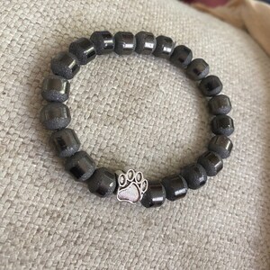 Beaded charm bracelet, paw charm, Unisex beaded bracelet, cat lover, dog lover, stretch bracelet, handmade gifts image 4