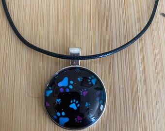 Paw print necklace, dog mom, Cabochon necklace, gift idea, under 20, rescue mom gift, dog mom jewelry, dog mom, dogs, dog gift
