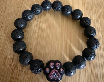 Paw print charm bracelet, lava rock beads, lava rock bracelet, dog mom bracelet, dog dad bracelet, dog mom gift, pet memorial jewelry