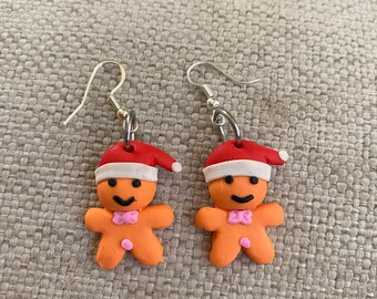Gingerbread man earrings, gingerbread, gingerbread cookie, polymer earrings, polymer, Christmas, under 20, ready to ship, gift idea for her