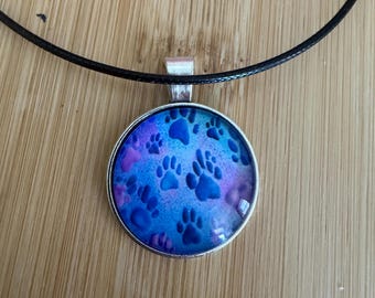 Paw print necklace, dog mom, Cabochon necklace, gift idea, under 20, rescue mom gift, dog mom jewelry, dog mom, dogs, dog gift