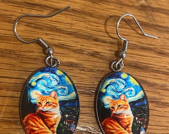 Cat earrings, cat mom, kitty, cats, cat mom, under 20, gift idea, cats, femme, ready to ship, cat, kitty Kat, kitten, gift idea