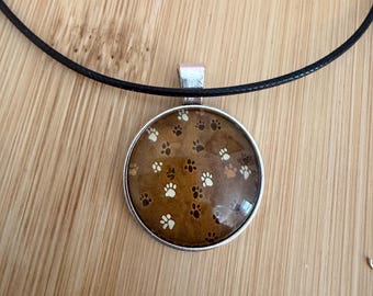 Paw print necklace, dog mom, Cabochon necklace, gift idea, under 20, rescue mom gift, dog mom jewelry, dog mom, dogs, dog gift