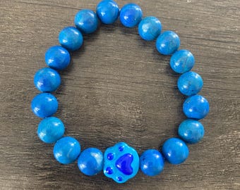 Handmade dog & cat lover beaded bracelet, pet themed stretch cord jewelry, paw print charm gift for animal lovers