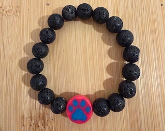 Paw print charm bracelet, lava rock beads, lava rock bracelet, dog mom bracelet, dog dad bracelet, dog mom gift, dog dad gift, lava rock