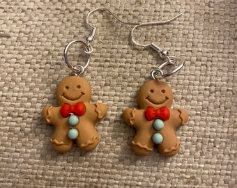 Gingerbread man earrings, gingerbread, gingerbread cookie, polymer earrings, polymer, Christmas, under 20, ready to ship, gift idea for her