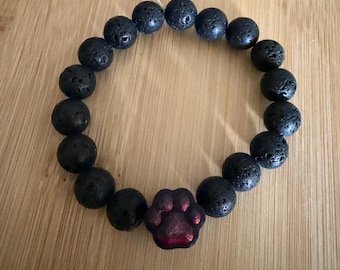 Paw print charm bracelet, lava rock beads, lava rock bracelet, dog mom bracelet, dog dad bracelet, dog mom gift, pet memorial jewelry