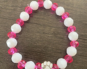 Handmade dog & cat lover beaded bracelet, pet themed stretch cord jewelry, paw print charm gift for animal lovers, dog mom gift,cat mom gift