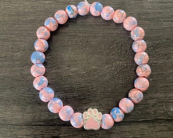 Paw Beaded bracelet, paws , stretch  bracelet, dog mom, animals, dogs, jewelry, rescue mom gift, dog mom, rescue mom gift, dog mom gift