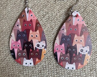 Faux leather earrings, paw print earrings, dangly earrings, paws, dogs, cats, teardrop earrings, gift idea