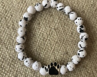 Beaded charm bracelet, paw charm, beaded bracelet, cat lover, dog lover, stretch bracelet, gift for her, gifts for him, dog mom gift, cats